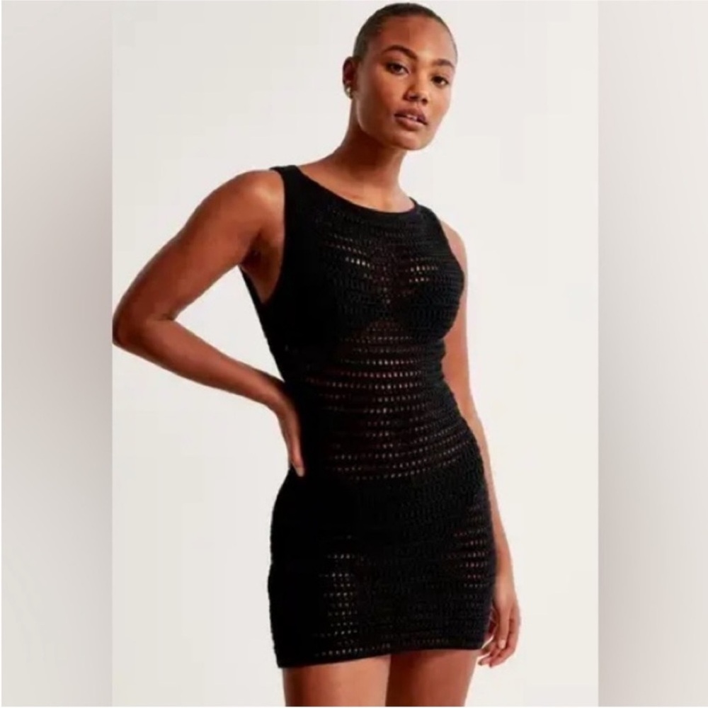 Abercrombie & Fitch Black Crochet Swim Coverup